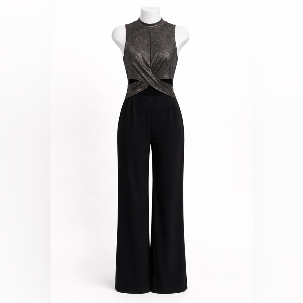 Forever 21 Black and Silver Twist-Front Jumpsuit